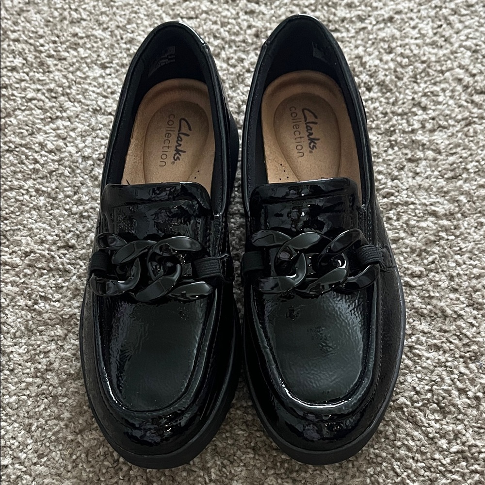 Clarks Glossy Black Loafers